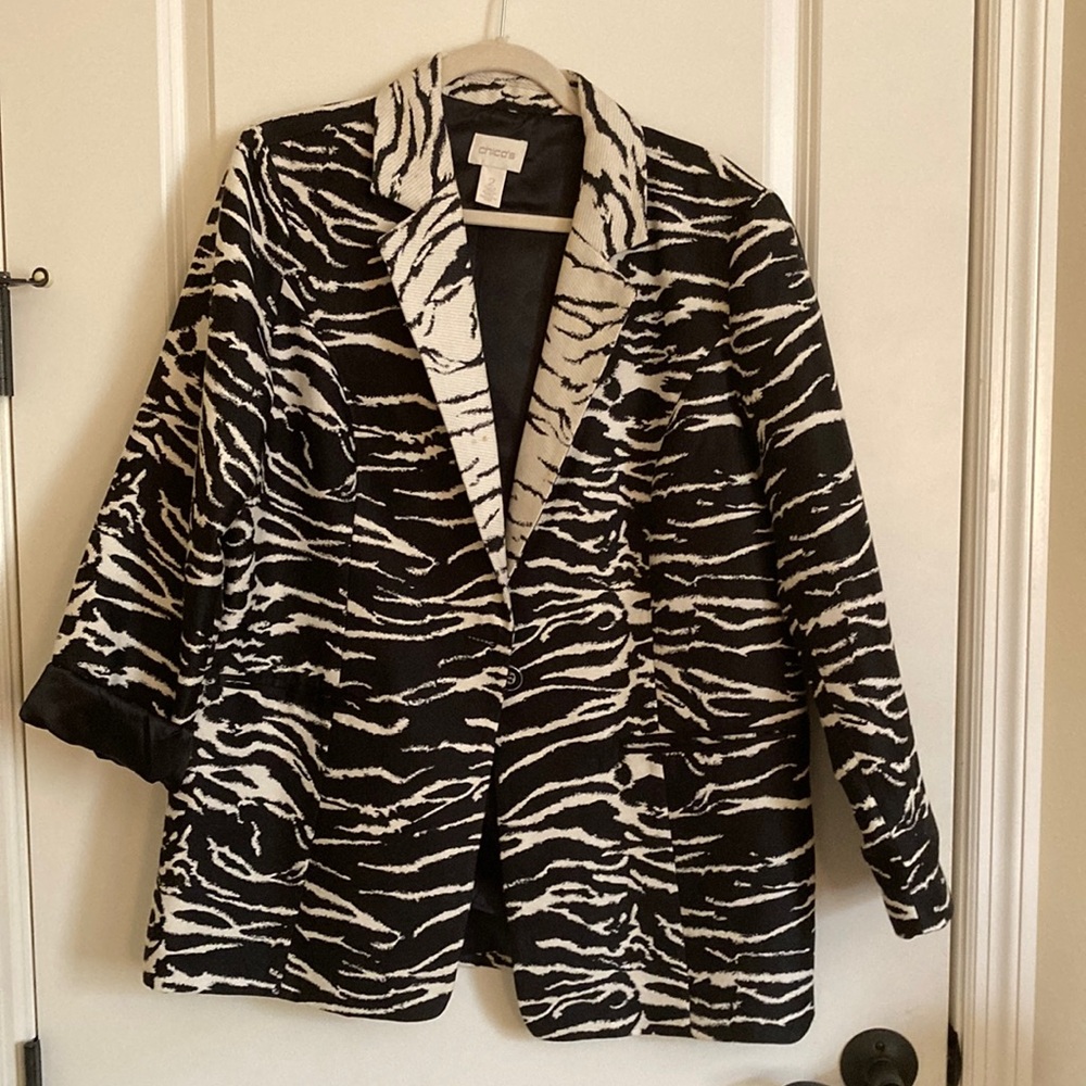 Chico's Black and White Zebra Print Blazer Jacket